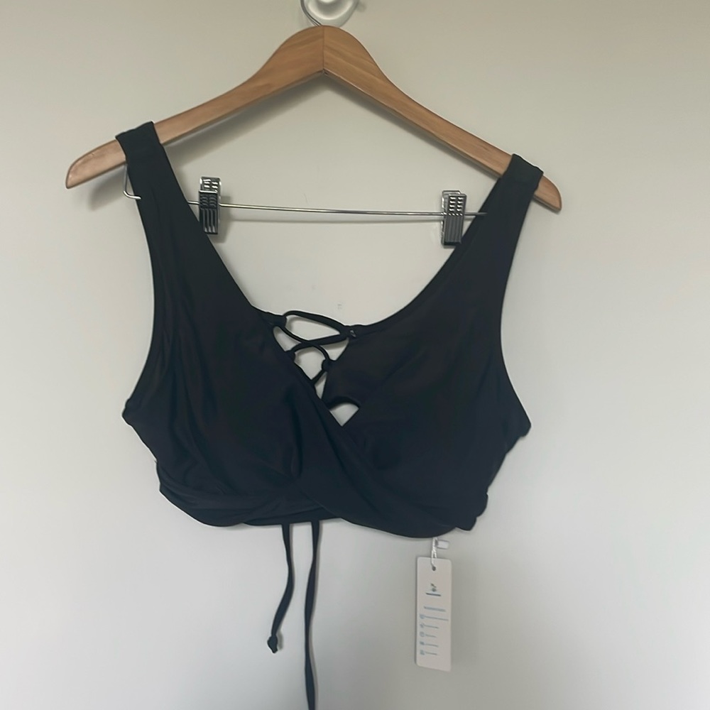 Beach Sissi Corset Back Black Bikini Top Sz L NWT